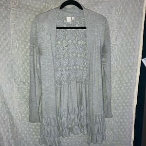 Very sweet sweater light gray cardigan with embroidery on the back side